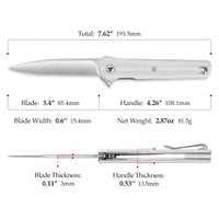 Seagu11-W Liner Lock  Folding Pocket Knife 3.4'' 14C28N Steel Blade,G10 Handle