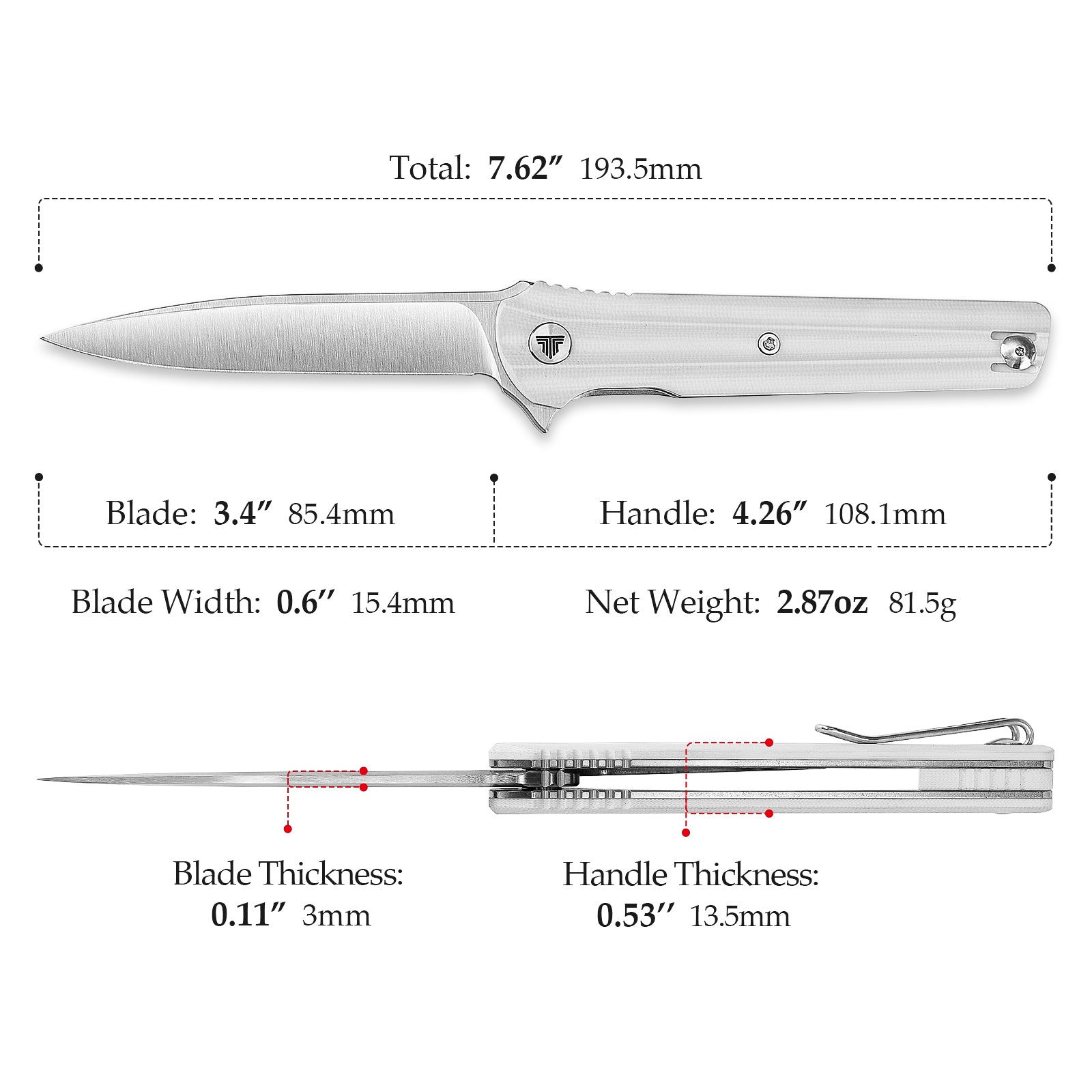 Seagu11-W Liner Lock  Folding Pocket Knife 3.4'' 14C28N Steel Blade,G10 Handle