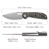 Gecko-YCS Liner Lock Folding Pocket Knife,3.4'' M390 Steel Blade,Ceramic Carbon Fiber Handle