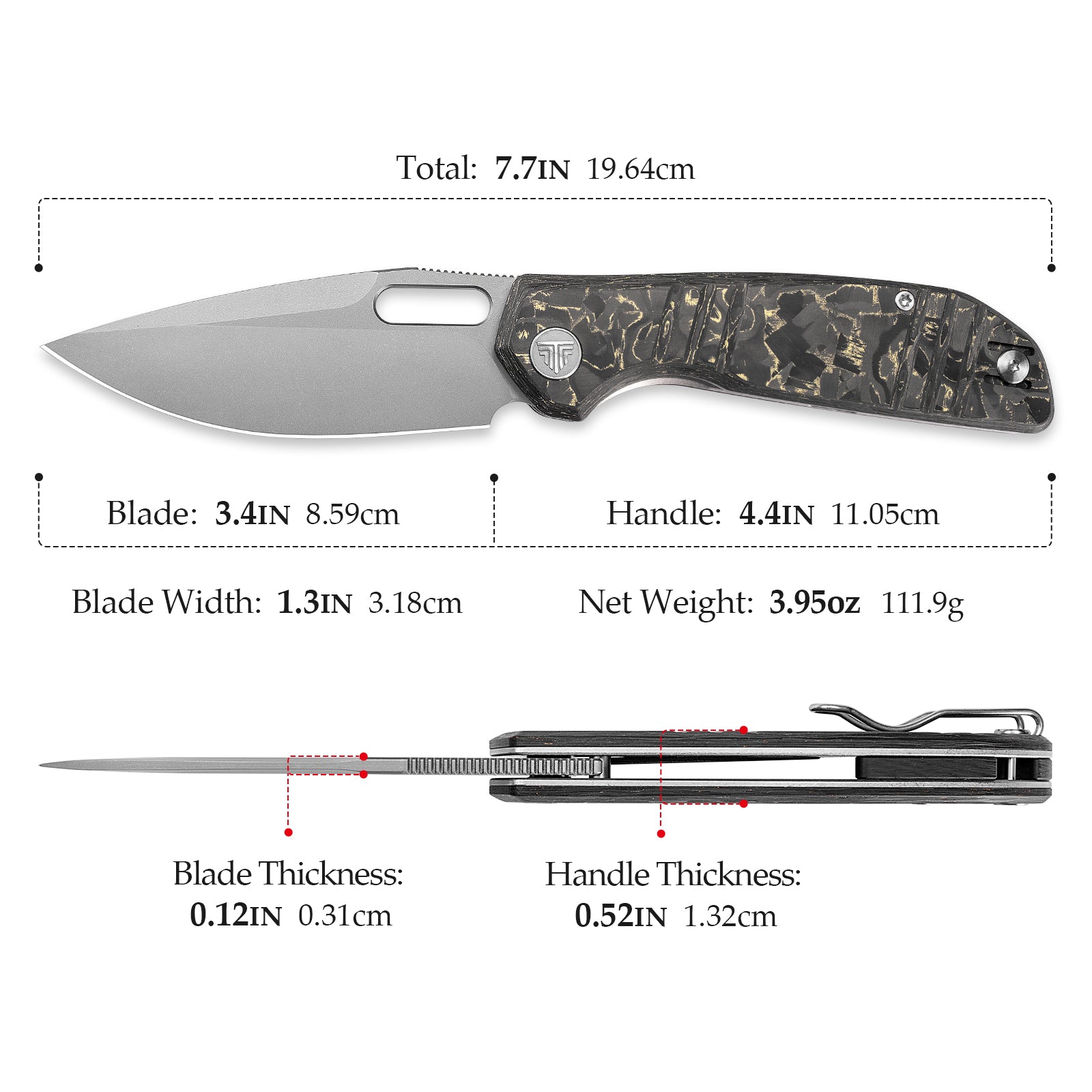 Gecko-YCS Liner Lock Folding Pocket Knife,3.4'' M390 Steel Blade,Ceramic Carbon Fiber Handle