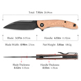 Cuckoo-CU Liner Lock EDC Folding Pocket Knife 3.37'' 14C28N Steel Blade,Copper Foil Handle