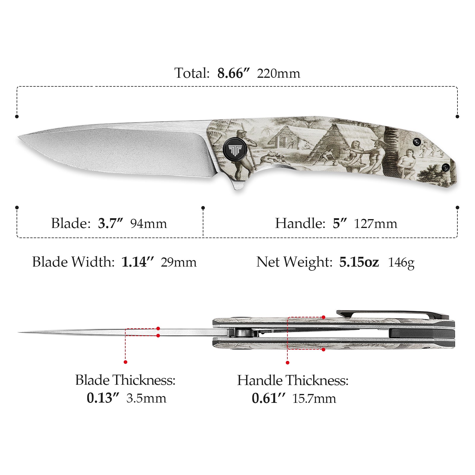Phoenix-3D Liner Lock Folding Pocket Knife 3.7'' N690 Steel Blade, 3D Printing Patterns G10 Handle