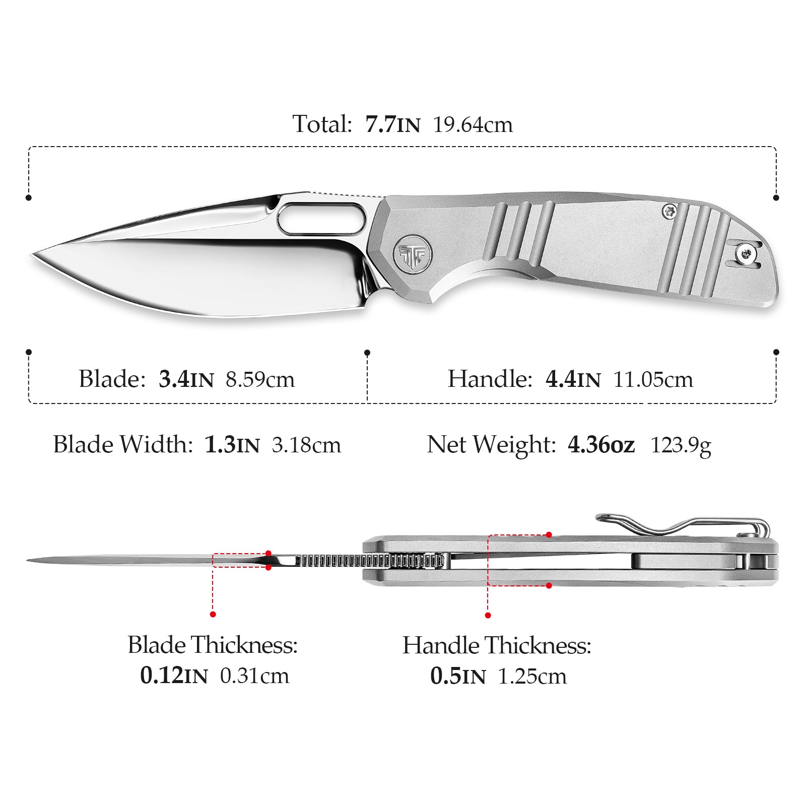 Gecko-M Liner Lock Folding Pocket Knife,Mirror Finished 3.4'' M390 Steel Blade,Titanium Handle