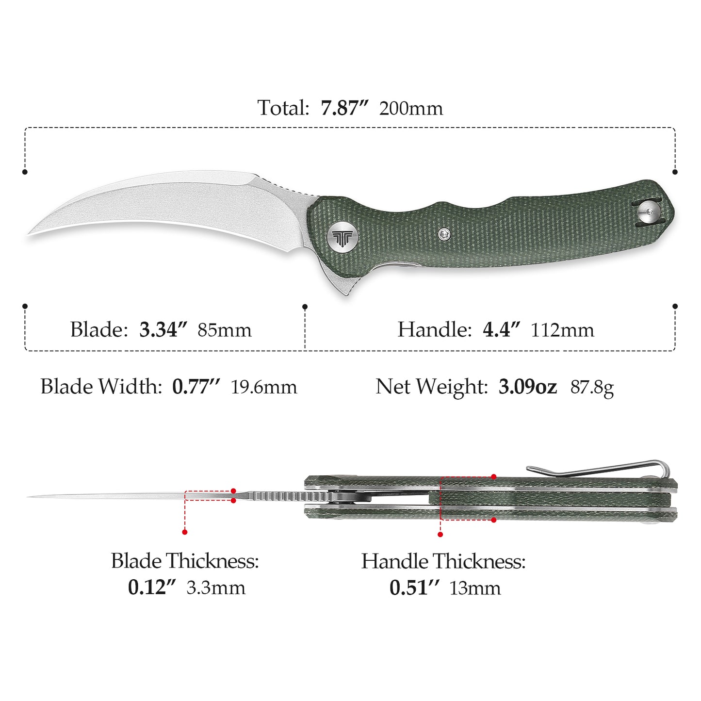 Lacerta-04G Liner Lock EDC Folding Pocket Knife3.34'' 14C28N Steel Blade,Green Micarta Handle,Tiguass Design