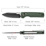 Sabretooth-GM Crossbar Lock Folding Pocket Knife,3.4'' 14C28N Steel Black Stonewashed Satin Blade, Green Micarta Handle