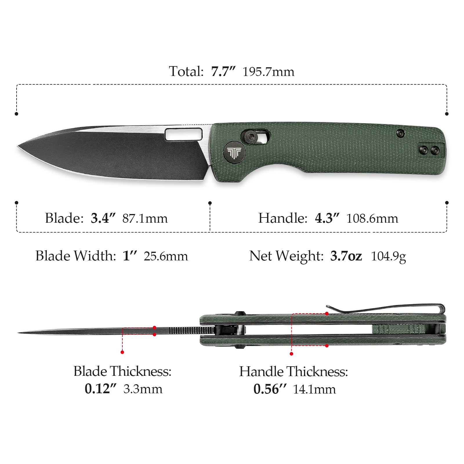 Sabretooth-GM Crossbar Lock Folding Pocket Knife,3.4'' 14C28N Steel Black Stonewashed Satin Blade, Green Micarta Handle