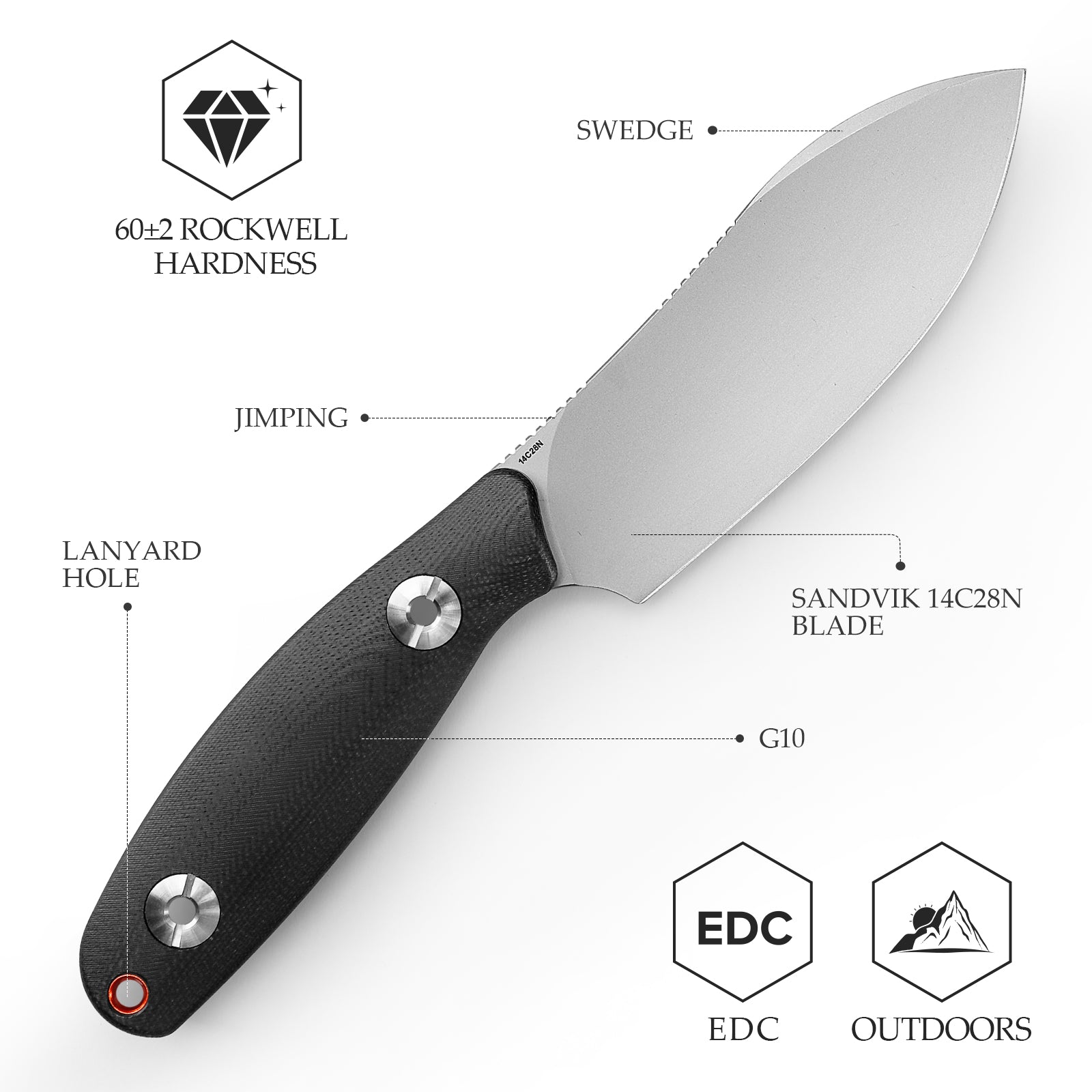 Aubergine-BG Full-tang Straight Fixed Blade Knife, 3.86'' 14C28N