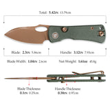 Andromeda-GM Button Liner Lock EDC Folding Knfe,2.3" 14C28N Steel Blade,Micarta Handle