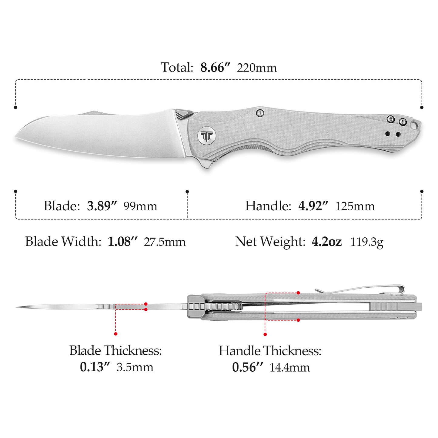 Triton-03 Thumb Stud,3.89" Front Flipper 14C28N Steel Blade,G10 Handle，Sebastian Irawan Design