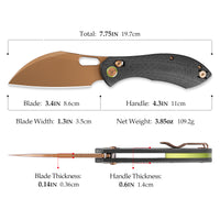 Batwing-CG/L Crossbar Lock Folding Pocket Knife,3.4'' 14C28N Steel Blade,Carbon Fiber G10 Handle
