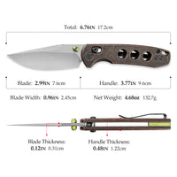 Butterfly-CU Crossbar Lock EDC Folding Pocket Knife,2.99'' 14C28N Steel Blade,Copper Handle