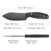 Eggplant-BM Full-tang Straight Fixed Blade Knife, 3.86‘’ 14C28N Steel Black Stonewashed Blade, Micarta Handle