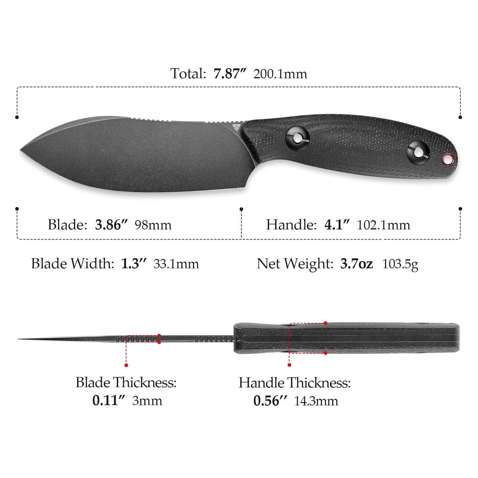 Eggplant-BM Full-tang Straight Fixed Blade Knife, 3.86‘’ 14C28N Steel Black Stonewashed Blade, Micarta Handle