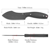 Pumpkin-BM Full-tang Straight Fixed Blade Knife, 3.9‘’14C28N Steel Stonewash Blade, Micarta Handle