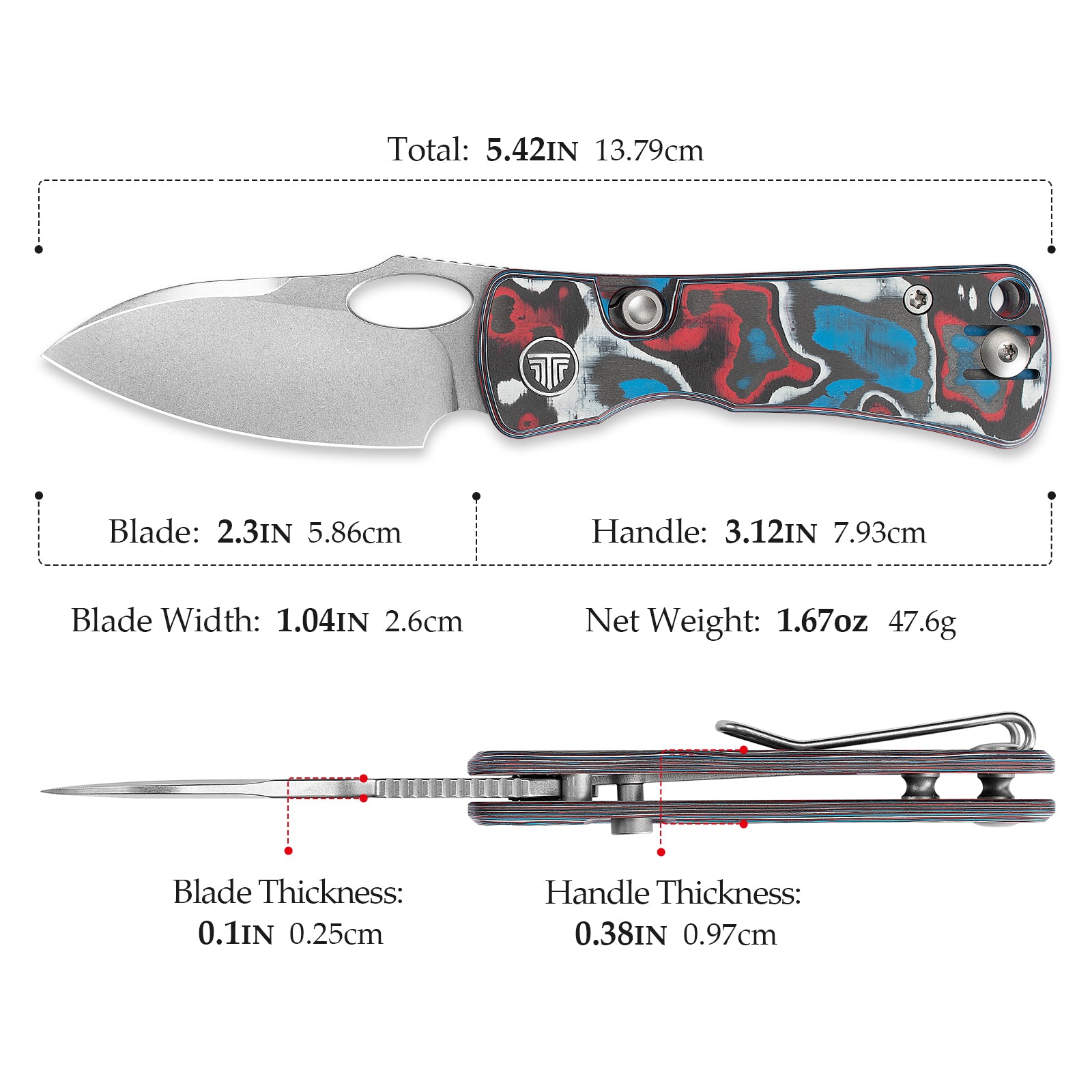 Andromeda-CW Button Liner Lock EDC Folding Knfe,2.3" 14C28N Steel Blade,Carbon Fiber Handle