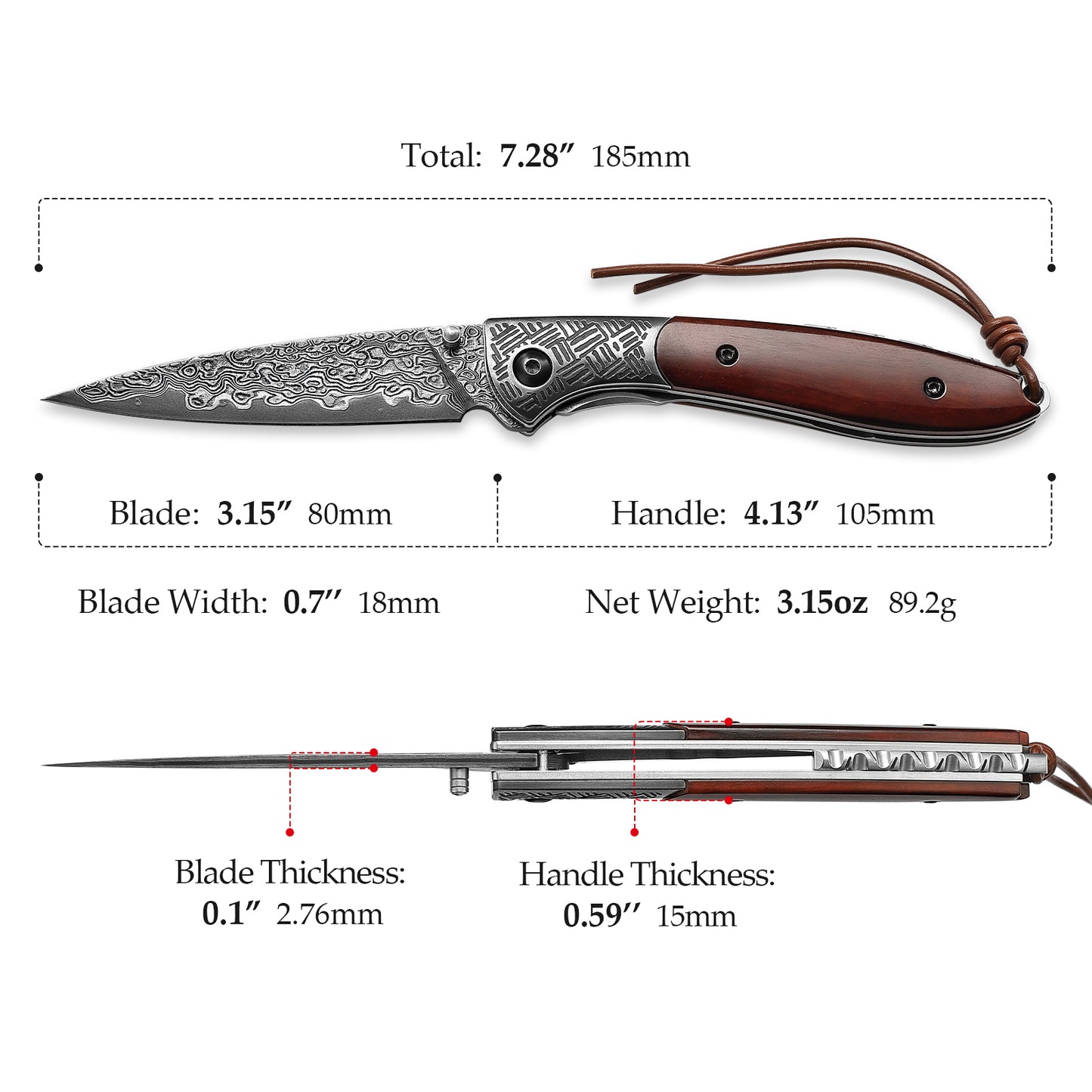 Piscis Austrinus-02B Handmade Pocket Knife,3.15in 67 Layers Damascus Steel Blade,Bone Handle