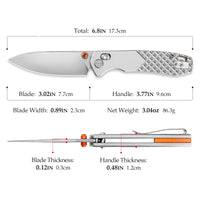 Dragonfly-O Axis Lock EDC Folding Pocket Knife, 2.99'' M390 Steel Blade, Titanium Handle