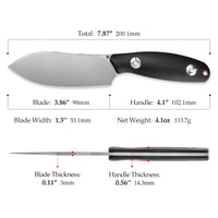Eggplant-BG Full-tang Straight Fixed Blade Knife, 3.86‘’ 14C28N Steel Stonewash Blade, G10 Handle