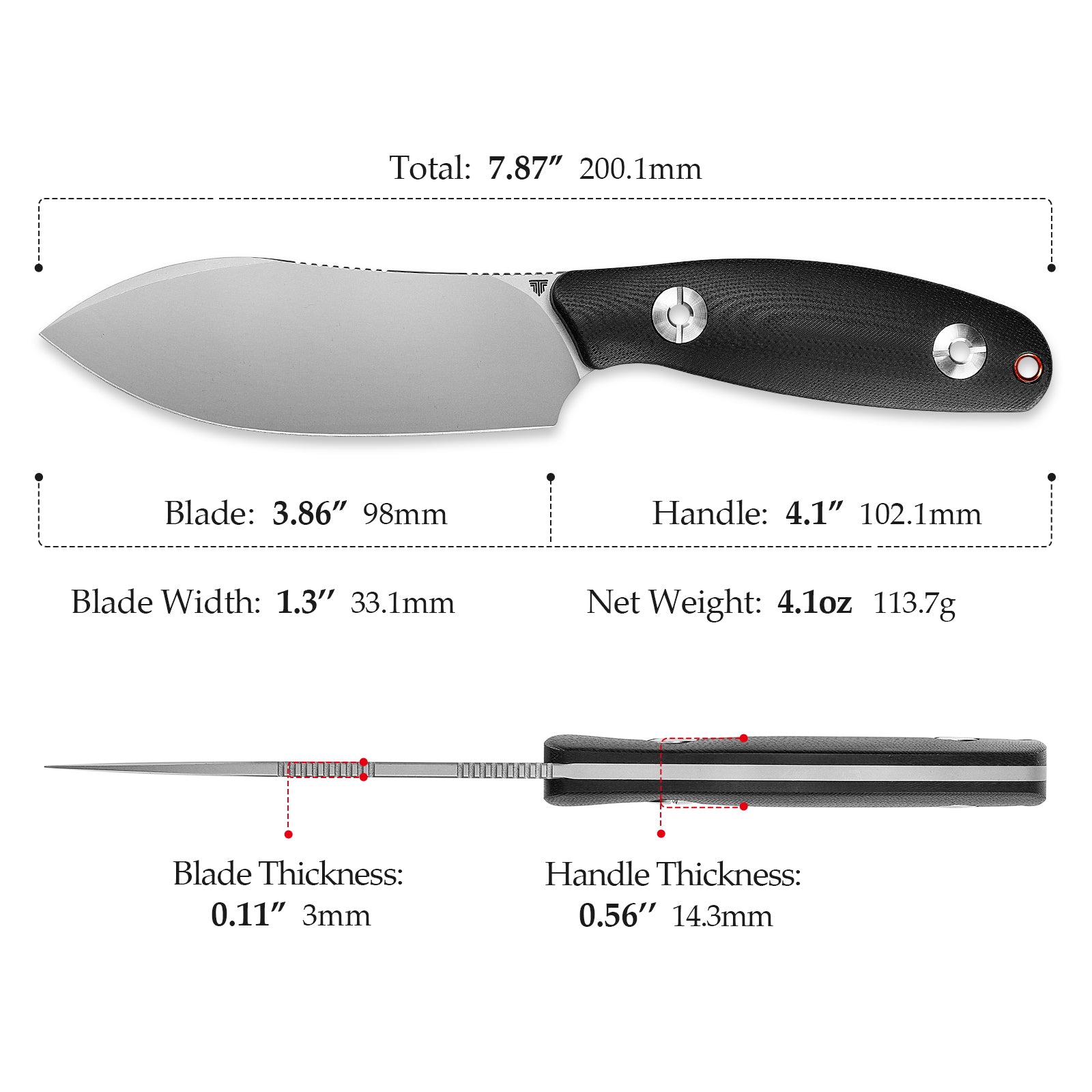 Eggplant-BG Full-tang Straight Fixed Blade Knife, 3.86‘’ 14C28N Steel Stonewash Blade, G10 Handle
