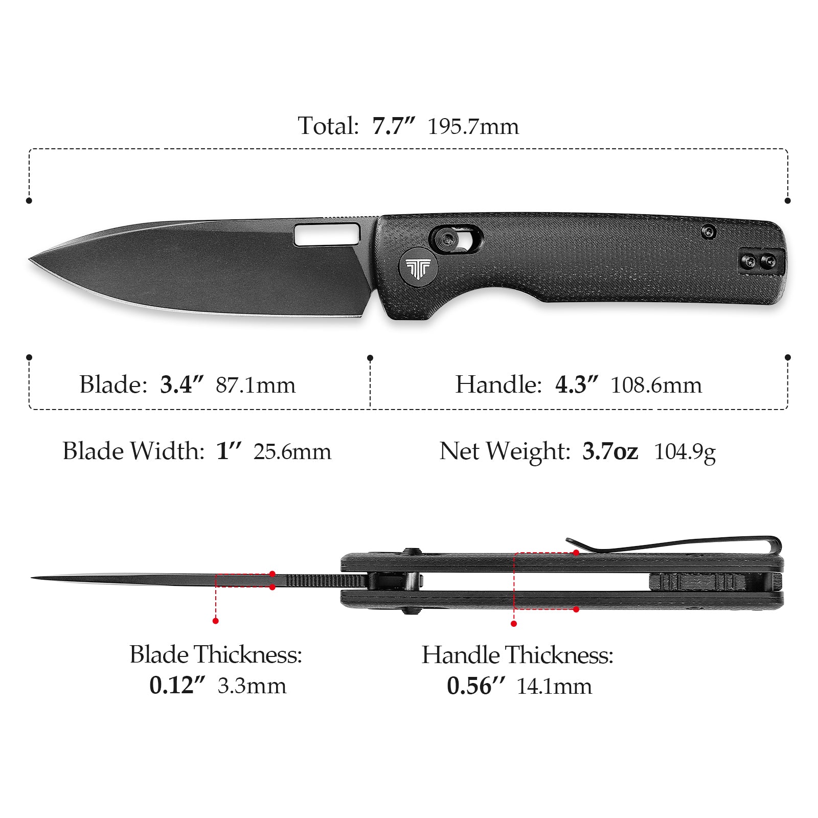 Sabretooth-BM Crossbar Lock Folding Pocket Knife,3.4'' 14C28N Steel Black Stonewashed Blade, Black Micarta Handle
