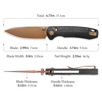 Dragonfly-CG Crossbar Lock EDC Folding Pocket Knife,2.99'' 14C28N Steel Blade,Carbon Fiber G10 Handle