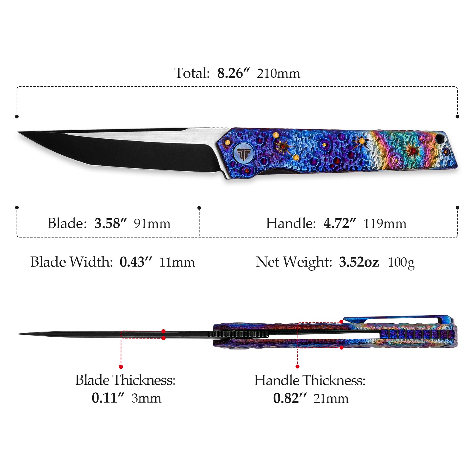 Cen-H Front Flipper,3.6" M390,Handmade Titanium Handle