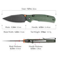 Hornet Pro-GM Button Line Lock EDC Folding Pocket Knife,3.34" 14C28N Steel Blade,Micarta Handle