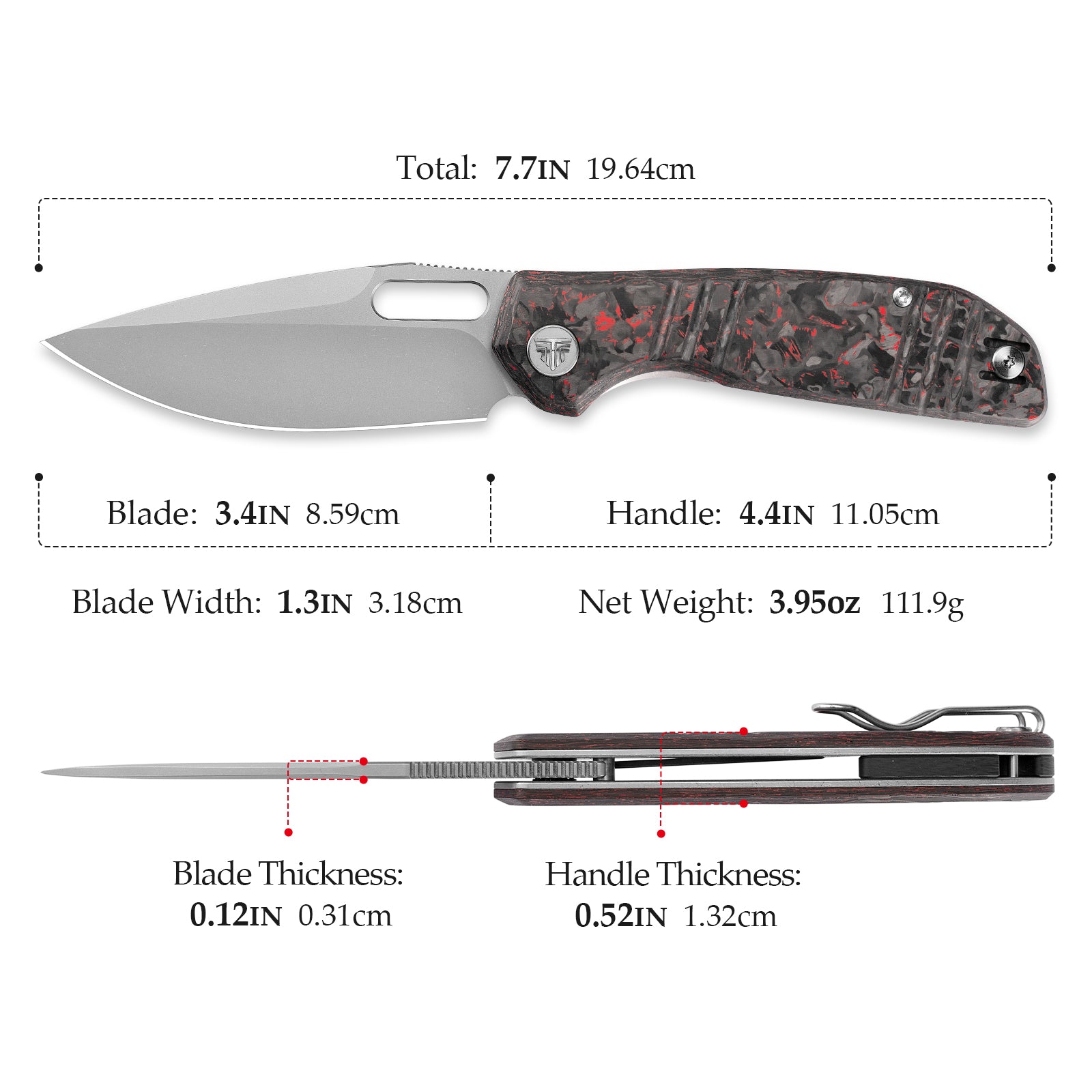 Gecko-RCS Liner Lock Folding Pocket Knife,3.4'' M390 Steel Blade,Ceramic Carbon Fiber Handle