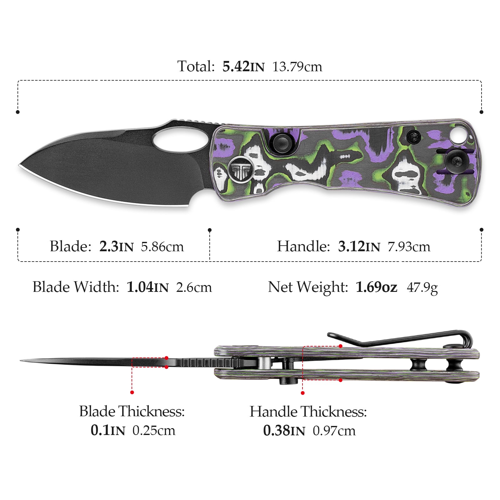 Andromeda-04B Liner Lock EDC Faca dobrável, lâmina de aço 2,04" 14C28N, cabo Micarta