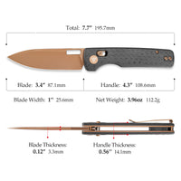 Sabretooth-CG Crossbar Lock Folding Pocket Knife,3.4'' 14C28N Steel Blade,  Carbon Fiber G10Micarta Handle