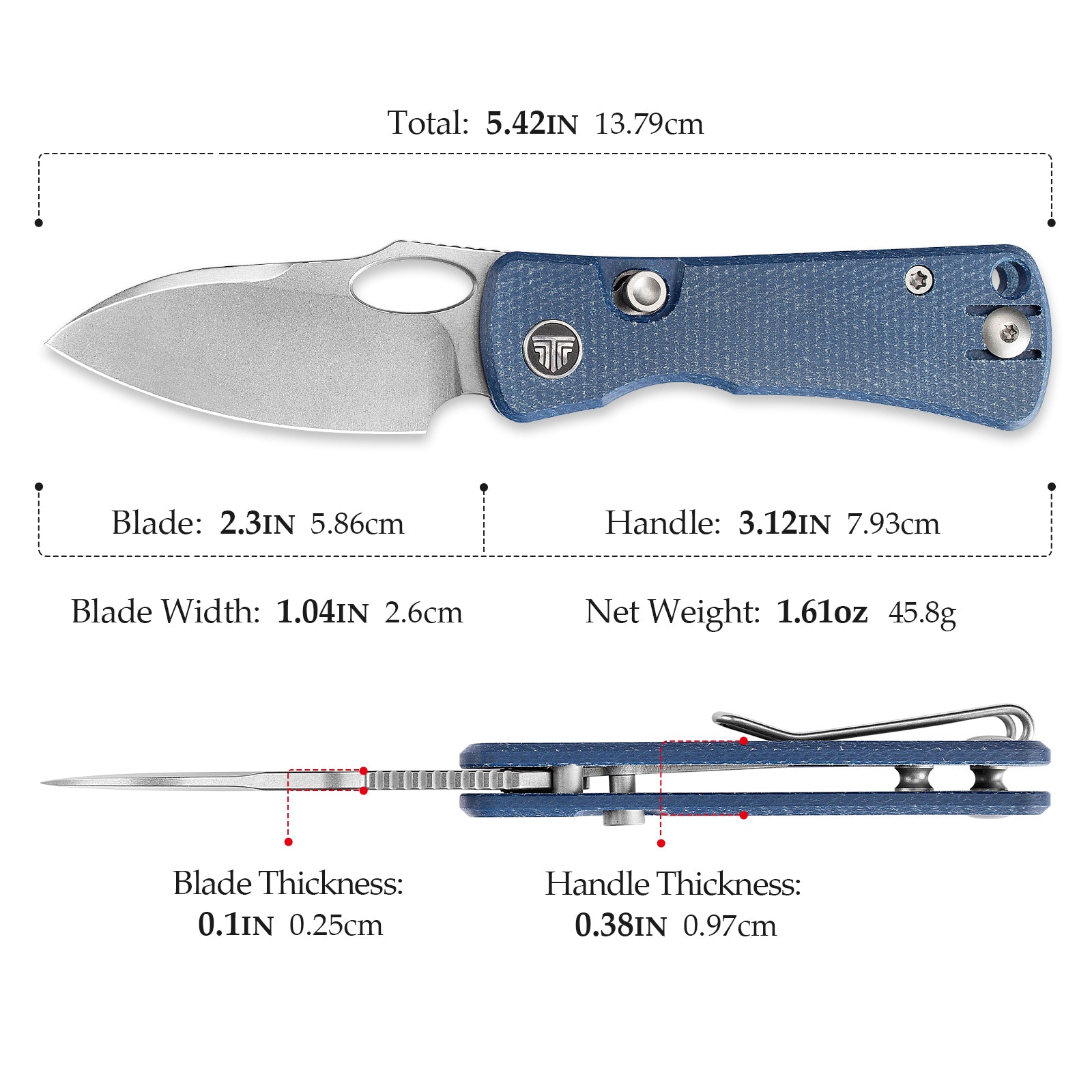 Andromeda-LM Button Liner Lock EDC Folding Knfe,2.3" 14C28N Steel Blade,Micarta Handle