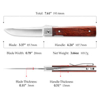 Dolphin-J Liner Lock  Folding Pocket Knife 3.37'' 14C28N Steel Blade,Wood Handle