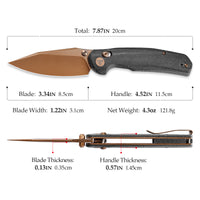 Hornet-BM Crossbar Lock EDC Folding Pocket Knife,3.34" 14C28N Steel Blade,Micarta Handle
