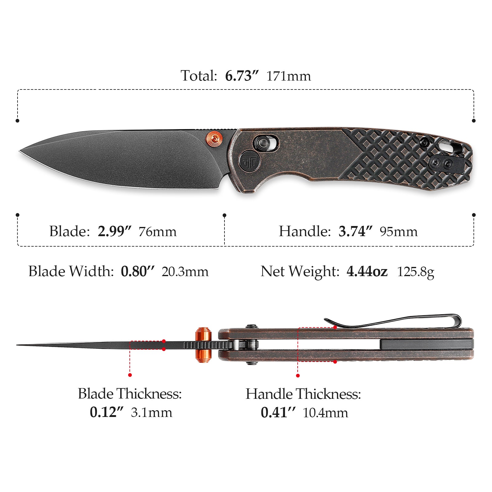 Dragonfly-Cu Axis Lock EDC Folding Pocket Knife,2.99'' 14C28N Steel Blade,Cu Handle