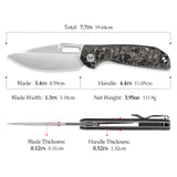 Gecko-YCP Liner Lock Folding Pocket Knife,Pearl and Satin Finished 3.4'' M390 Steel Blade,Ceramic Carbon Fiber Handle