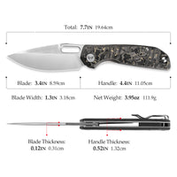 Gecko-YCP Liner Lock Folding Pocket Knife,Pearl and Satin Finished 3.4'' M390 Steel Blade,Ceramic Carbon Fiber Handle