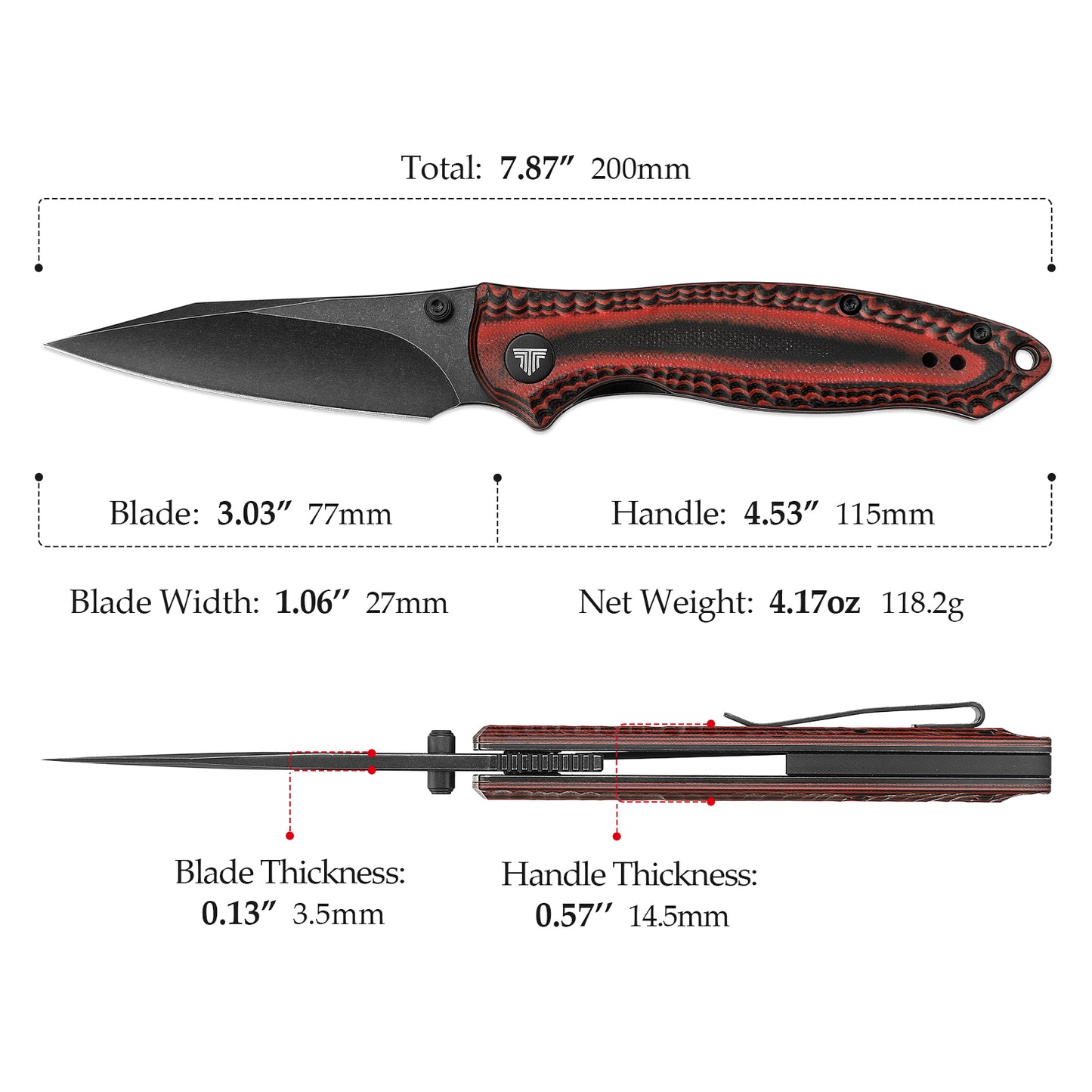 Delphinus-03RB Liner Lock EDC Folding Knfe,Front Flipper 3" 14C28N Steel Blade,G10 Handle