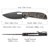 Gecko-YCB Liner Lock Folding Pocket Knife,3.4'' M390 Steel Blade,Ceramic Carbon Fiber Handle