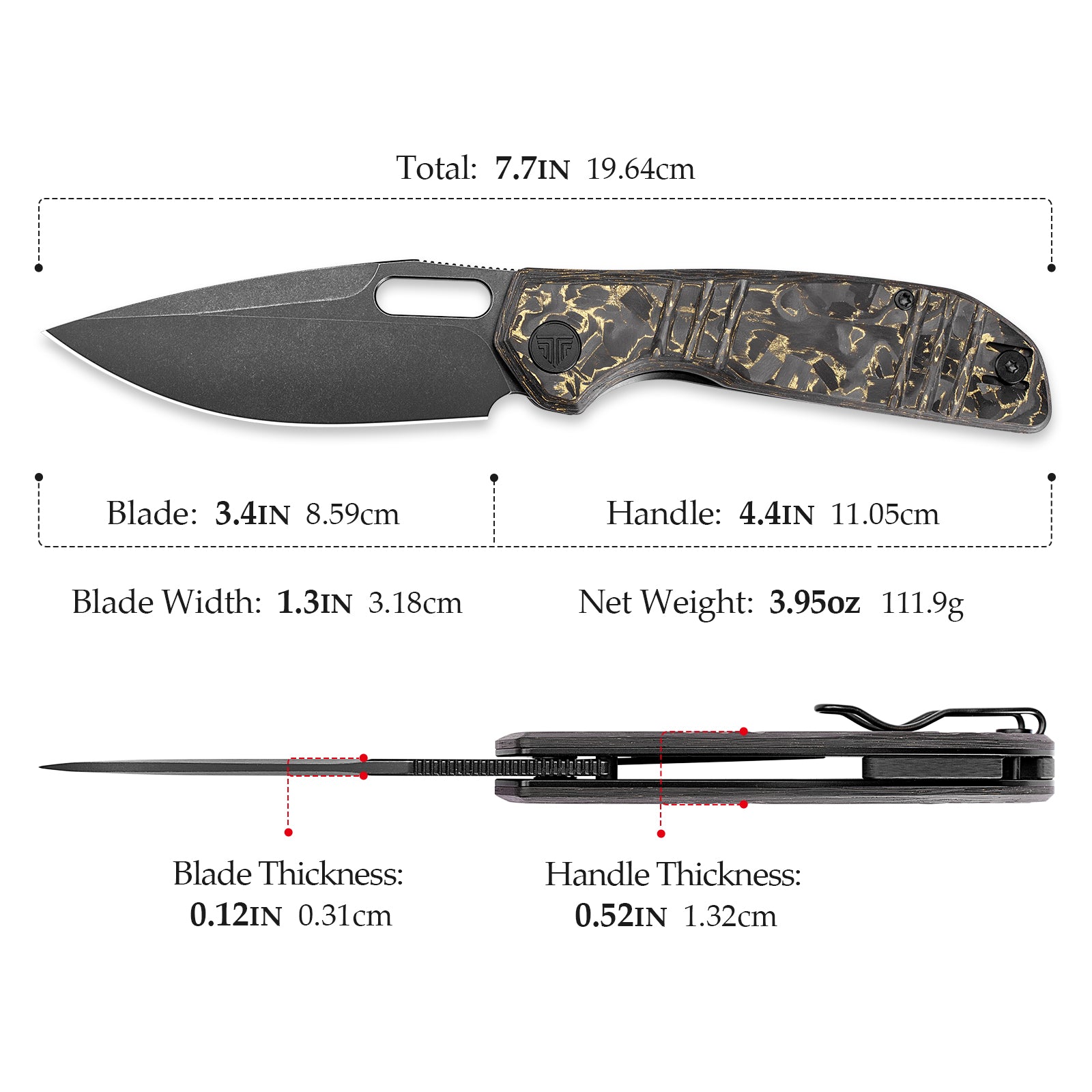Gecko-YCB Liner Lock Folding Pocket Knife,3.4'' M390 Steel Blade,Ceramic Carbon Fiber Handle