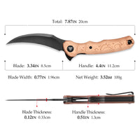 Lacerta-CU Liner Lock EDC Folding Pocket Knife 3.34'' 14C28N Steel Blade,Copper Foil Handle,Tiguass Design