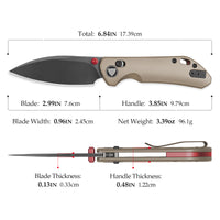 Hornet-04G Axis Lock EDC Canivete Dobrável, Lâmina de Aço 14C28N de 3,34", Cabo Micarta