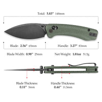 Koala-G Crossbar Lock EDC Folding Pocket Knife,2.56'' N690 Steel Blade, Micarta Handle, Green