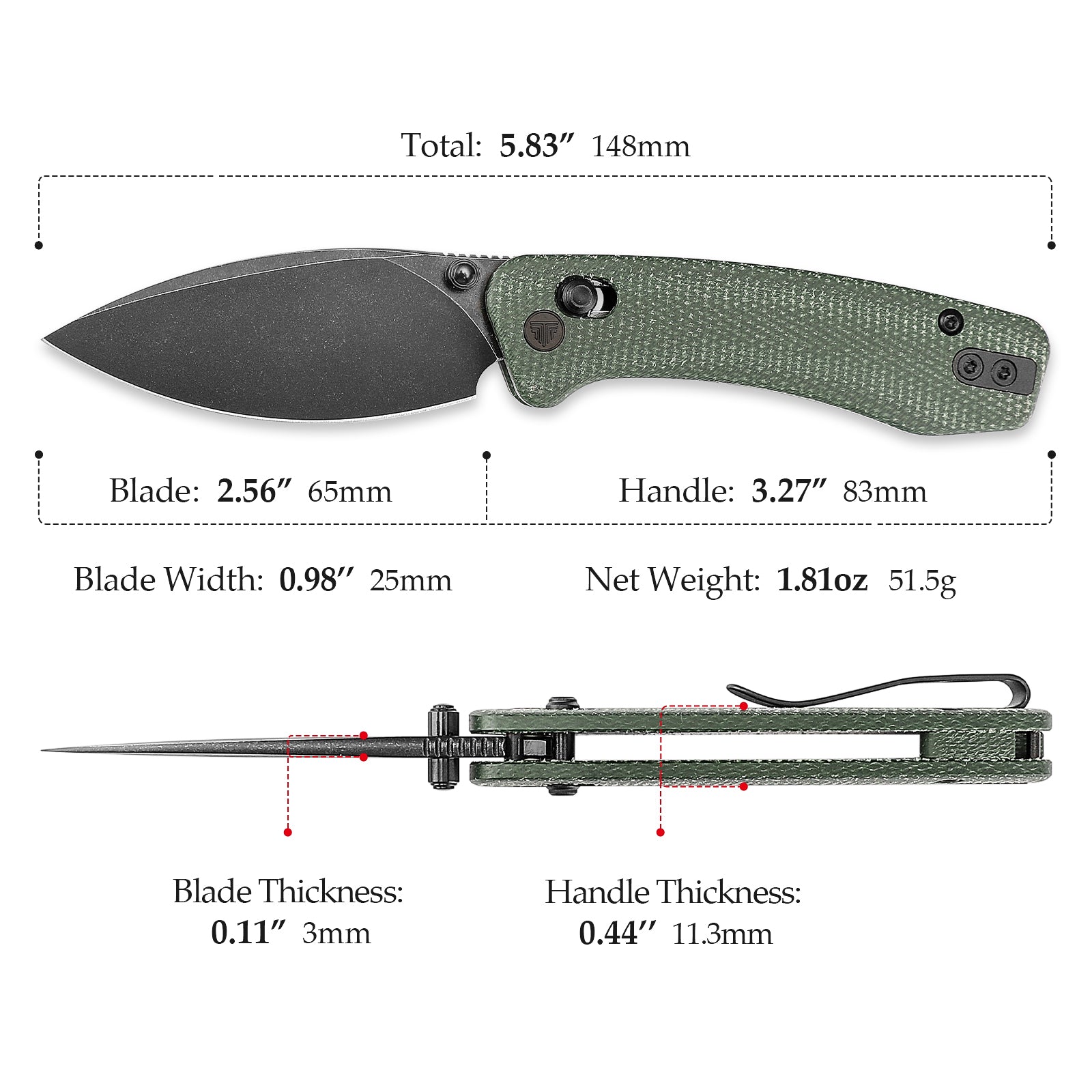 Koala-G Crossbar Lock EDC Folding Pocket Knife,2.56'' N690 Steel Blade, Micarta Handle, Green