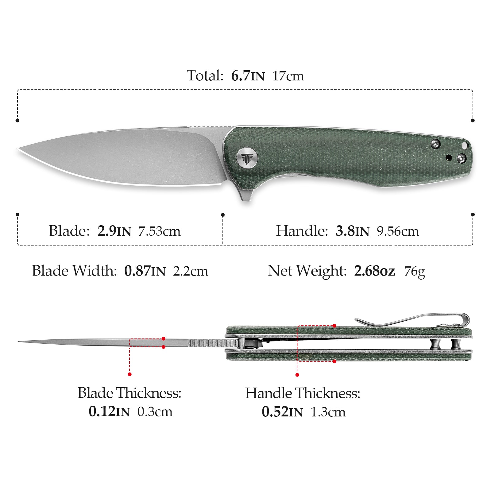 Lacerta-04B Liner Lock EDC Folding Pocket Knife 3.34'' 14C28N