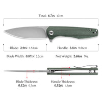 Hummingbird-GM Liner Lock EDC Folding Pocket Knife 2.99'' 14C28N Steel Blade,Micarta Handle