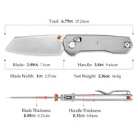 Scarab-S Crossbar Lock EDC Folding Pocket Knife,2.99" M390 Steel Blade,Titanium Handle