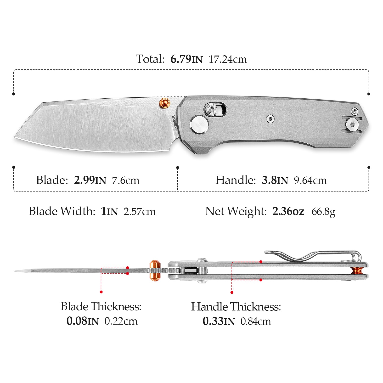 Scarab-S Crossbar Lock EDC Folding Pocket Knife,2.99" M390 Steel Blade,Titanium Handle
