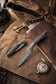 Piscis Austrinus-01E Handmade Pocket Knife with Leather Sheath,3.15in 67 Layers Damascus Steel Blade,Ebony Handle