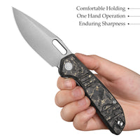 Gecko-YCS Liner Lock Folding Pocket Knife,3.4'' M390 Steel Blade,Ceramic Carbon Fiber Handle
