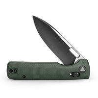 Sabretooth-GM Crossbar Lock Folding Pocket Knife,3.4'' 14C28N Steel Black Stonewashed Satin Blade, Green Micarta Handle